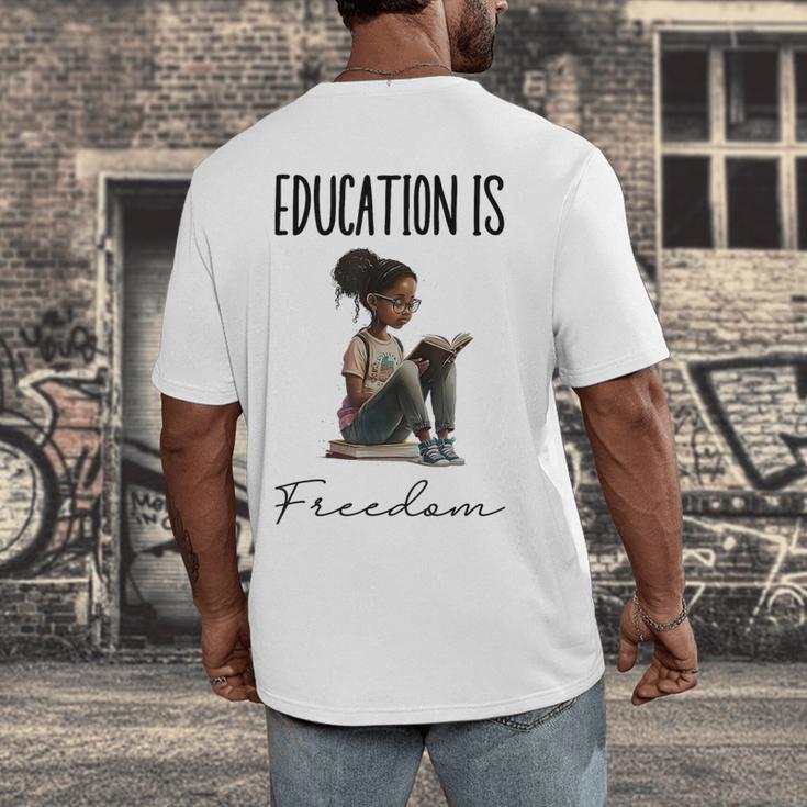 Education Is Freedom Teacher Books Black History Month Men's Back Print T-Shirt, funny design Education Is Freedom Teacher Books Black History Month Men's Back Print T-Shirt, funny design