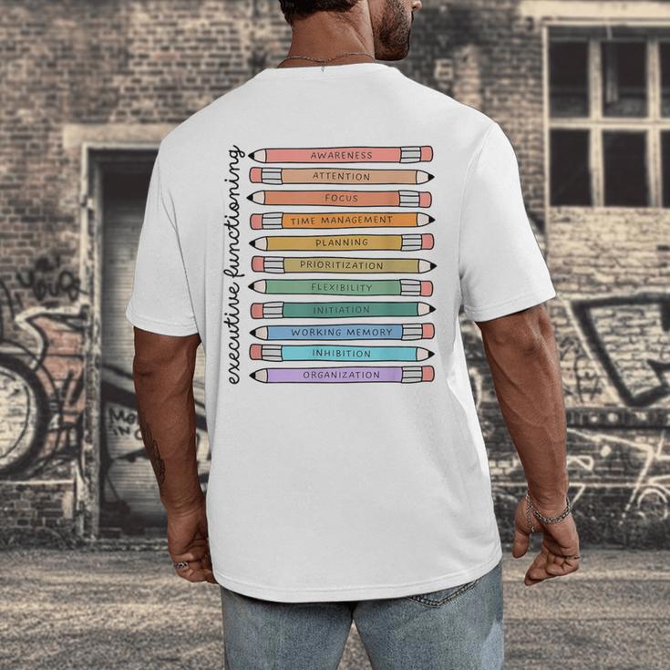 Executive Functioning Skills Back To School Sped Teacher SLP Men's Back Print T-Shirt, funny design Executive Functioning Skills Back To School Sped Teacher SLP Men's Back Print T-Shirt, funny design