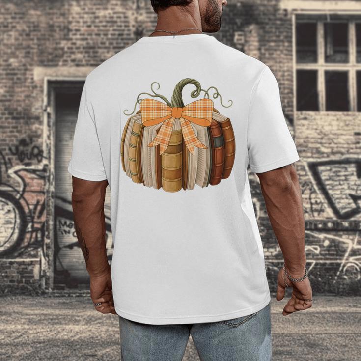 Fall Book Pumpkin Halloween Teacher Librarian Thanksgiving Men's Back Print T-Shirt, funny design Fall Book Pumpkin Halloween Teacher Librarian Thanksgiving Men's Back Print T-Shirt, funny design