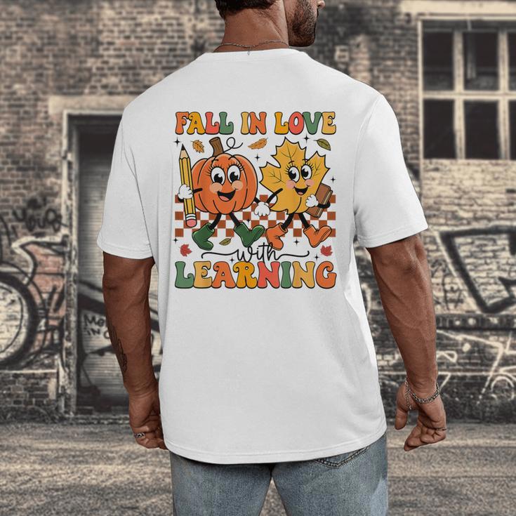 Fall In Love With Learning Thanksgiving Teacher Student Men's Back Print T-Shirt, funny design Fall In Love With Learning Thanksgiving Teacher Student Men's Back Print T-Shirt, funny design