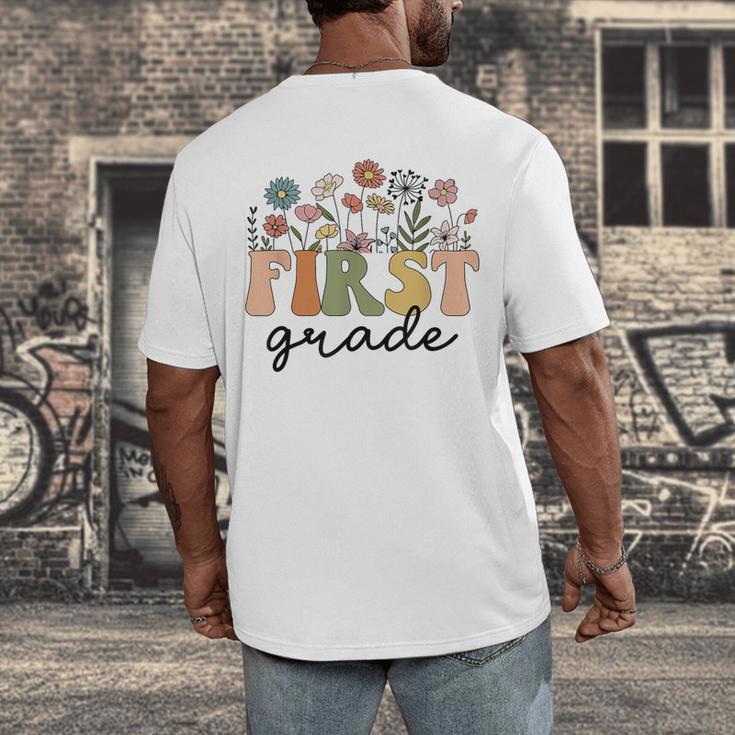 First Grade Teacher Wildflower Back To School Floral Outfits Men's Back Print T-Shirt, funny design First Grade Teacher Wildflower Back To School Floral Outfits Men's Back Print T-Shirt, funny design