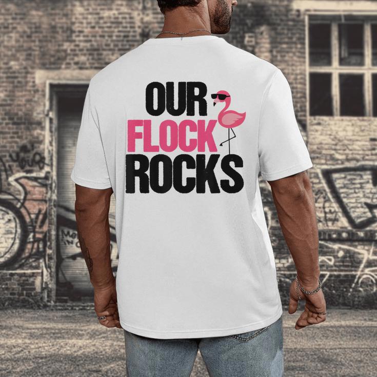 Our Flock Rocks Flamingo Mother's Day Teacher Men's Back Print T-Shirt, funny design