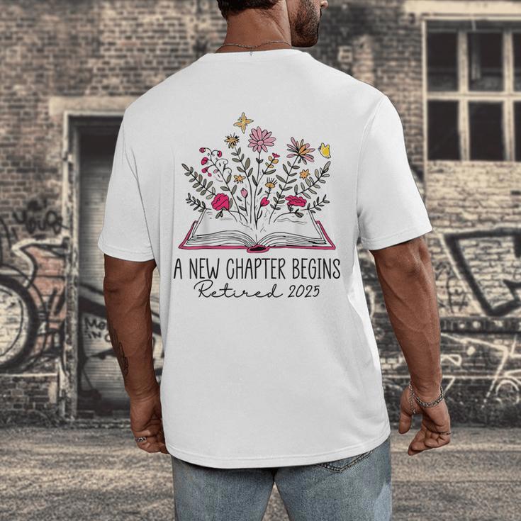 Floral Book a New Chapter Begins Retired Retirement Teacher Men's Back Print T-Shirt, funny design