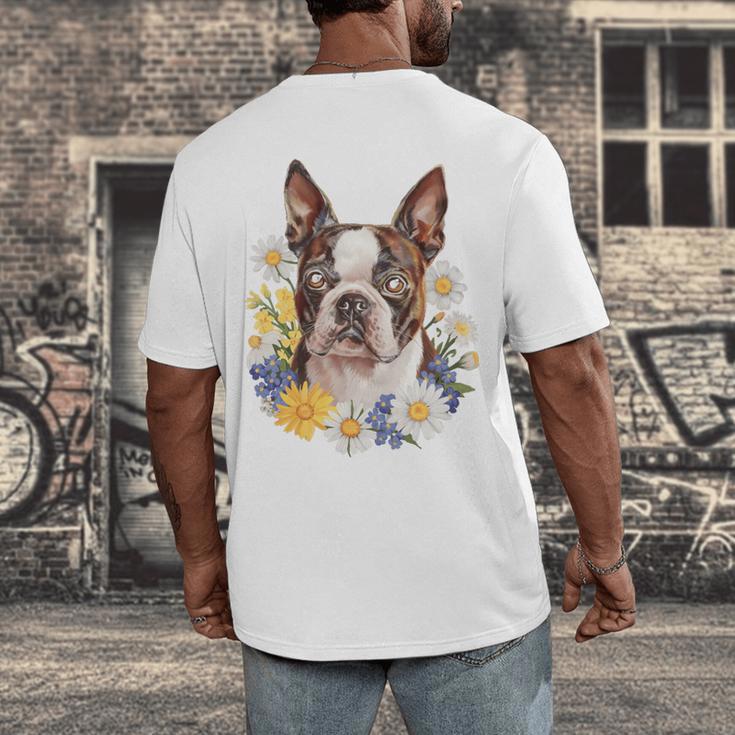 Floral Boston Terrier Men's Back Print T-Shirt, funny design