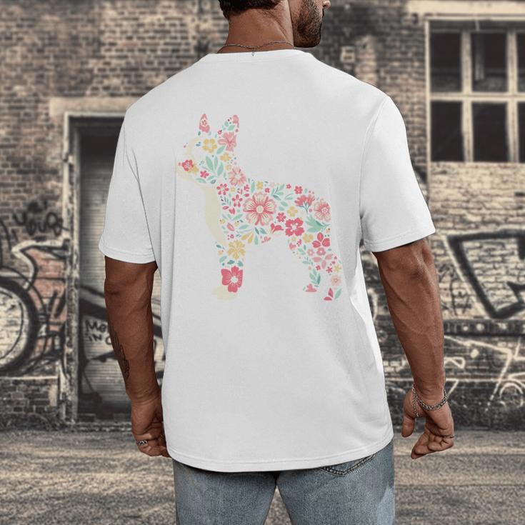 Floral FLower Boston Terrier Mom Grandma Men's Back Print T-Shirt, funny design