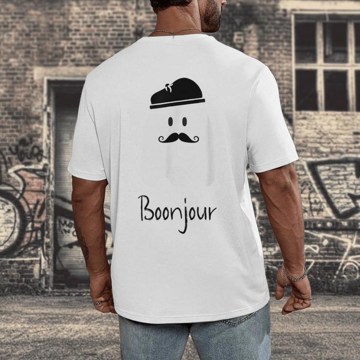 French Teacher Halloween Bonjour Ghost Men's Back Print T-Shirt, funny design French Teacher Halloween Bonjour Ghost Men's Back Print T-Shirt, funny design