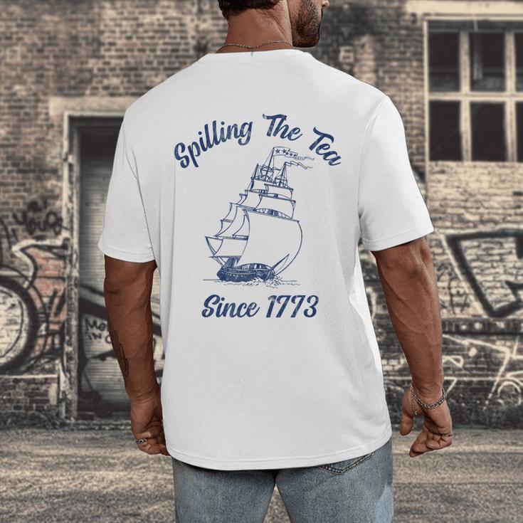 Fun 4th Of July Spilling The Tea Since 1773 History Teacher Men's Back Print T-Shirt, funny design