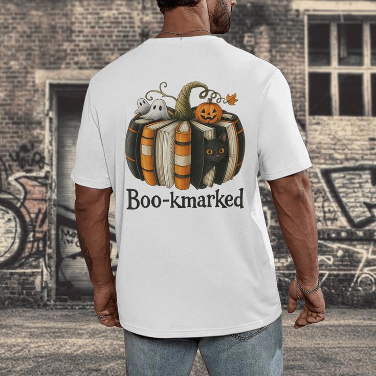 Fun Fall Book Lover Cute Teacher Student Halloween Men's Back Print T-Shirt, funny design