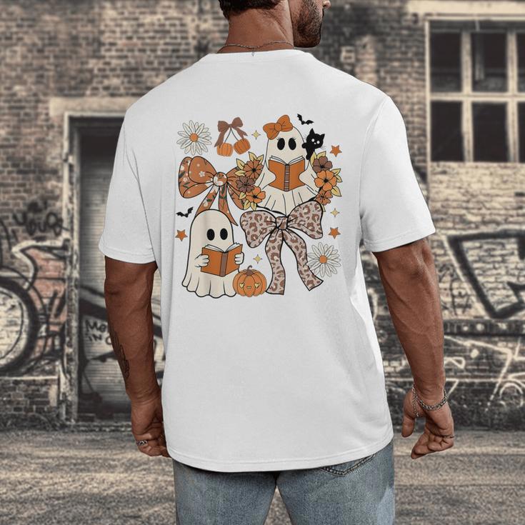 Ghost Reading Books Halloween Bow Spooky Teacher Student Men's Back Print T-Shirt, funny design Ghost Reading Books Halloween Bow Spooky Teacher Student Men's Back Print T-Shirt, funny design