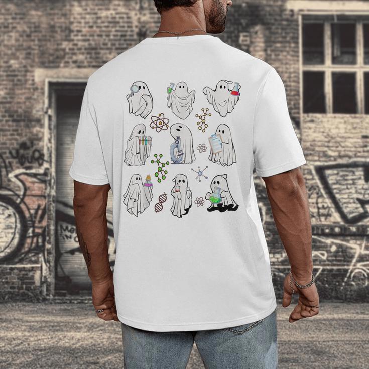 Ghost Science Teacher Chemistry Laboratory Halloween Costume Men's Back Print T-Shirt, funny design
