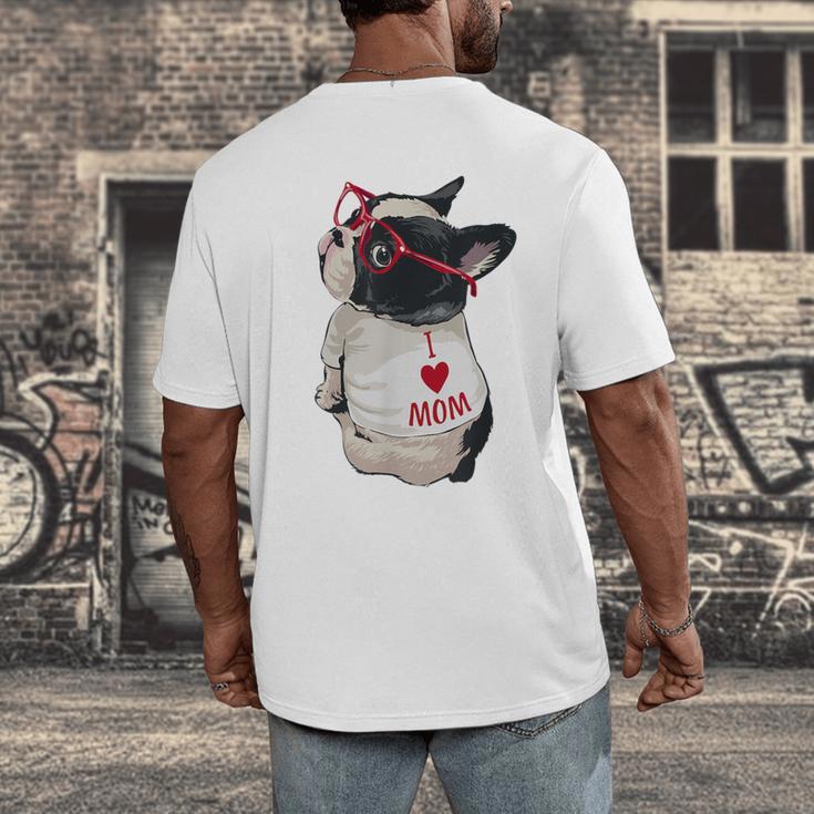 Girls I Heart Mom Love Mama Boston Terrier Dog Lover Men's Back Print T-Shirt, funny design