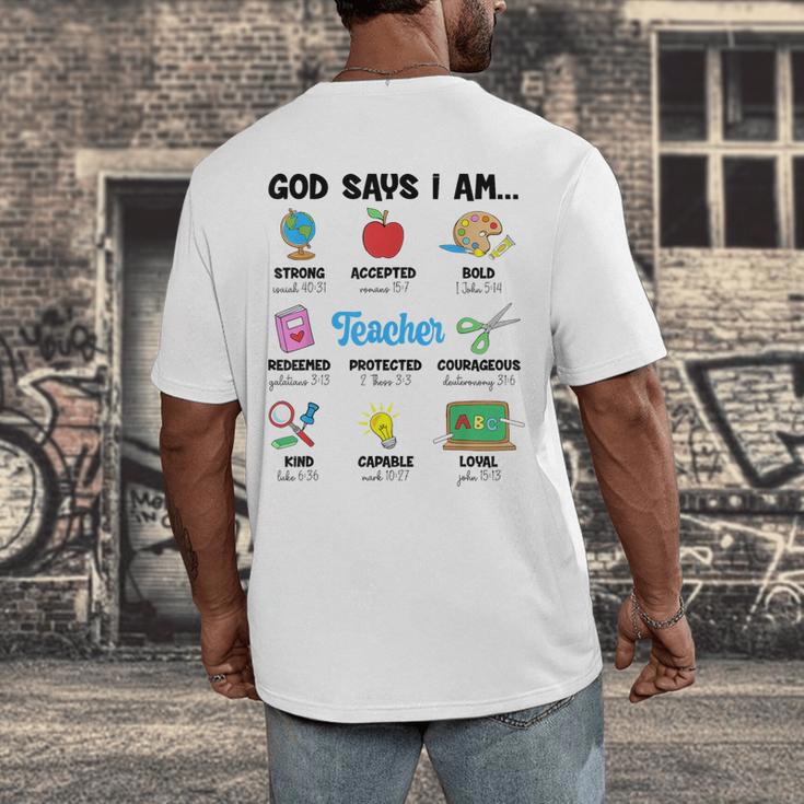 God Says Im Teacher Christian Back To School Religious Men's Back Print T-Shirt, funny design God Says Im Teacher Christian Back To School Religious Men's Back Print T-Shirt, funny design