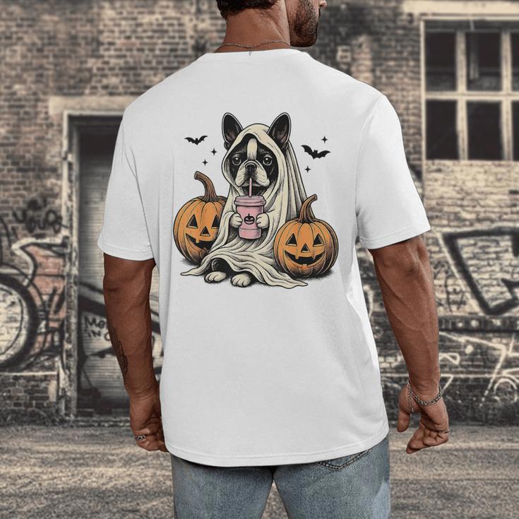 Halloween Boston Terrier Ghost Men's Back Print T-Shirt, funny design
