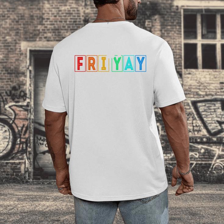 Happy Fri Yay Teacher Friday Men's Back Print T-Shirt, funny design