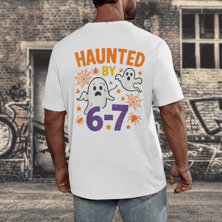 Haunted 67 Ghost Math Teacher Halloween Costume Math Pun Men's Back Print T-Shirt, funny design