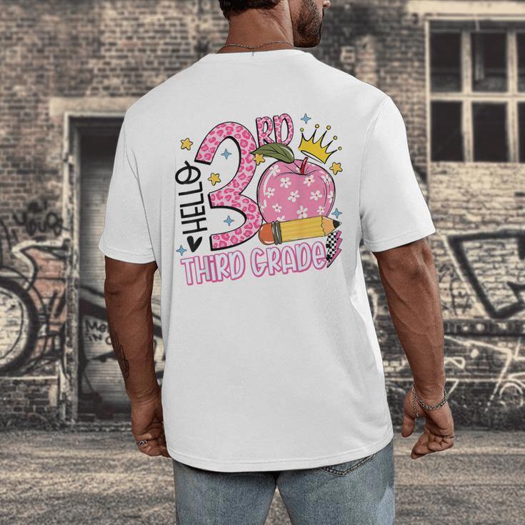 Hello 3rd Third Grade Back To School Pink Leopard Teacher Men's Back Print T-Shirt, funny design Hello 3rd Third Grade Back To School Pink Leopard Teacher Men's Back Print T-Shirt, funny design