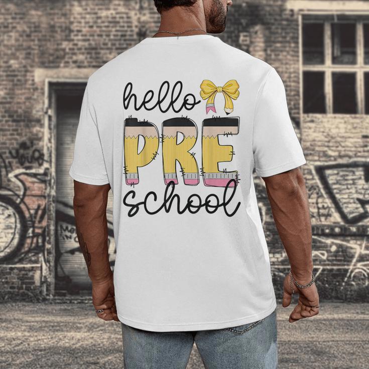Hello Pre-K Preschool Back To School First Day Teacher Kids Men's Back Print T-Shirt, funny design Hello Pre-K Preschool Back To School First Day Teacher Kids Men's Back Print T-Shirt, funny design