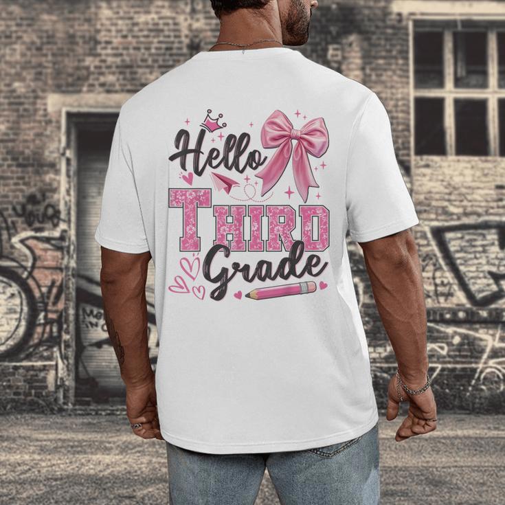 Hello Third Grade First Day Of School Coquette Teacher Girl Men's Back Print T-Shirt, funny design Hello Third Grade First Day Of School Coquette Teacher Girl Men's Back Print T-Shirt, funny design