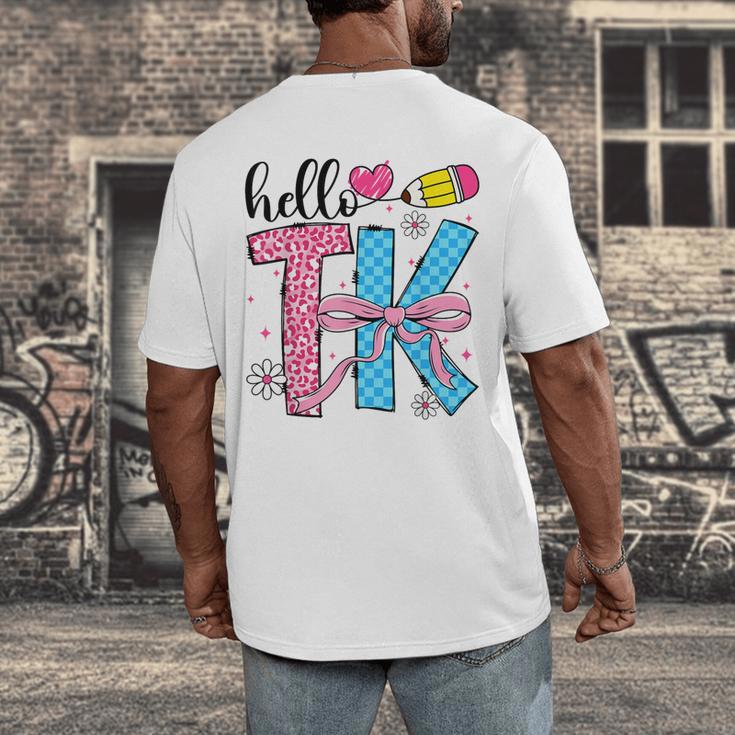 Hello TK Transitional Kindergarten Back To School Teacher Men's Back Print T-Shirt, funny design Hello TK Transitional Kindergarten Back To School Teacher Men's Back Print T-Shirt, funny design