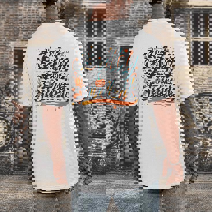 I&#x27;m Batty About My Students Watercolor Bat Teacher Halloween Men&#x27;s Back Print T-Shirt, funny design