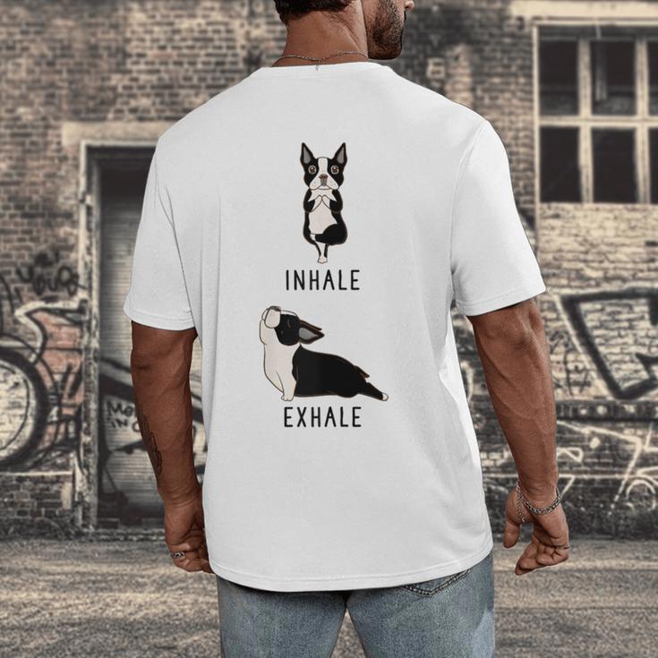 Inhale Exhale Yoga Boston Terrier Tshirt Men's Back Print T-Shirt, funny design