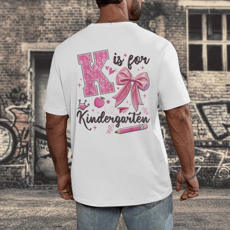 K Is For Kindergarten Teacher Coquette Bow Back To School Men's Back Print T-Shirt, funny design K Is For Kindergarten Teacher Coquette Bow Back To School Men's Back Print T-Shirt, funny design