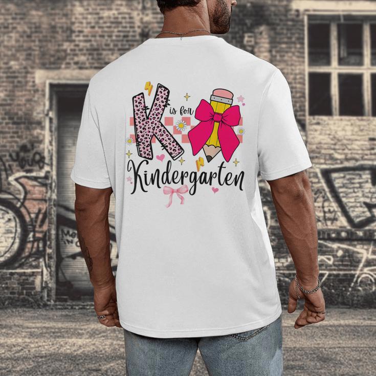 K Is For Kindergarten Teacher Coquette Bow Back To School Men's Back Print T-Shirt, funny design K Is For Kindergarten Teacher Coquette Bow Back To School Men's Back Print T-Shirt, funny design