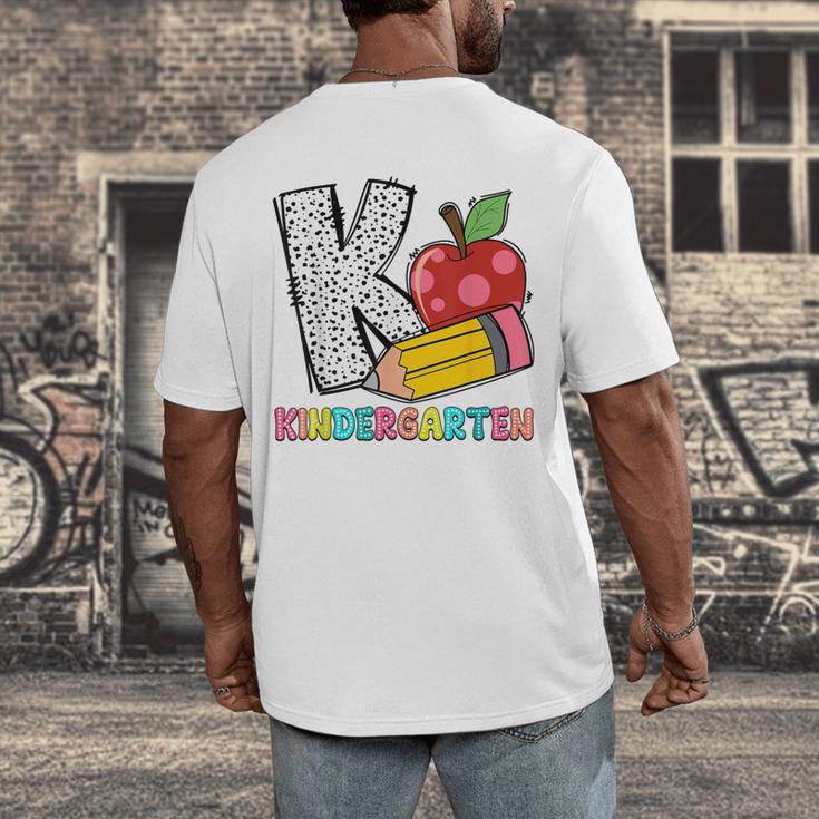 K Is For Kindergarten Teacher Pencil Apple Back To School Men's Back Print T-Shirt, funny design K Is For Kindergarten Teacher Pencil Apple Back To School Men's Back Print T-Shirt, funny design