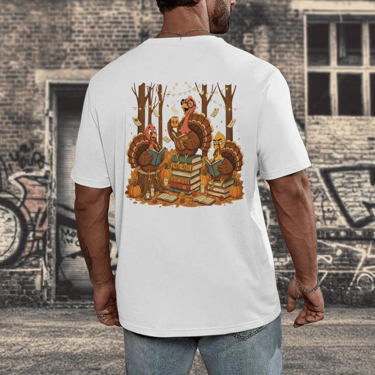 Librarian Turkey Reading Book Fall Thanksgiving Teacher Book Men's Back Print T-Shirt, funny design Librarian Turkey Reading Book Fall Thanksgiving Teacher Book Men's Back Print T-Shirt, funny design