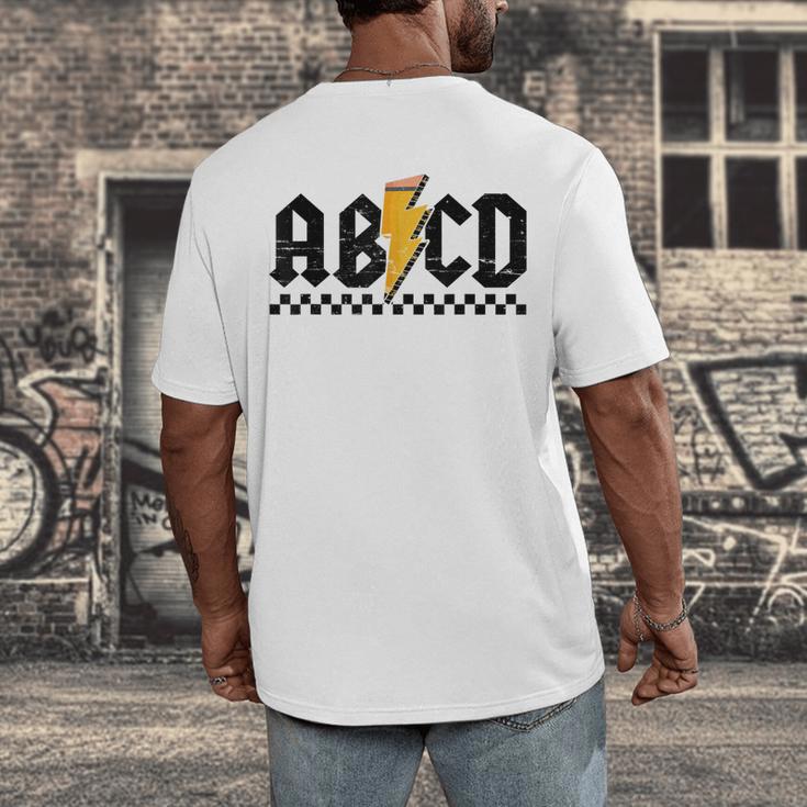 Lightning Pencil Rock'n Roll ABCD Teacher Back To School Kid Men's Back Print T-Shirt, funny design Lightning Pencil Rock'n Roll ABCD Teacher Back To School Kid Men's Back Print T-Shirt, funny design