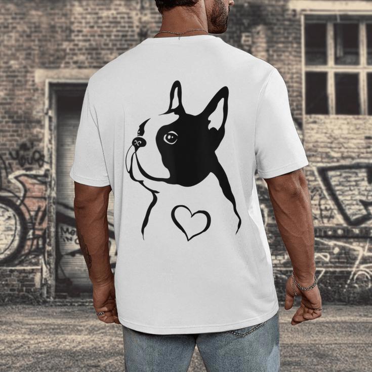 I Love My Boston Terrier Dog With Heart Men's Back Print T-Shirt, funny design