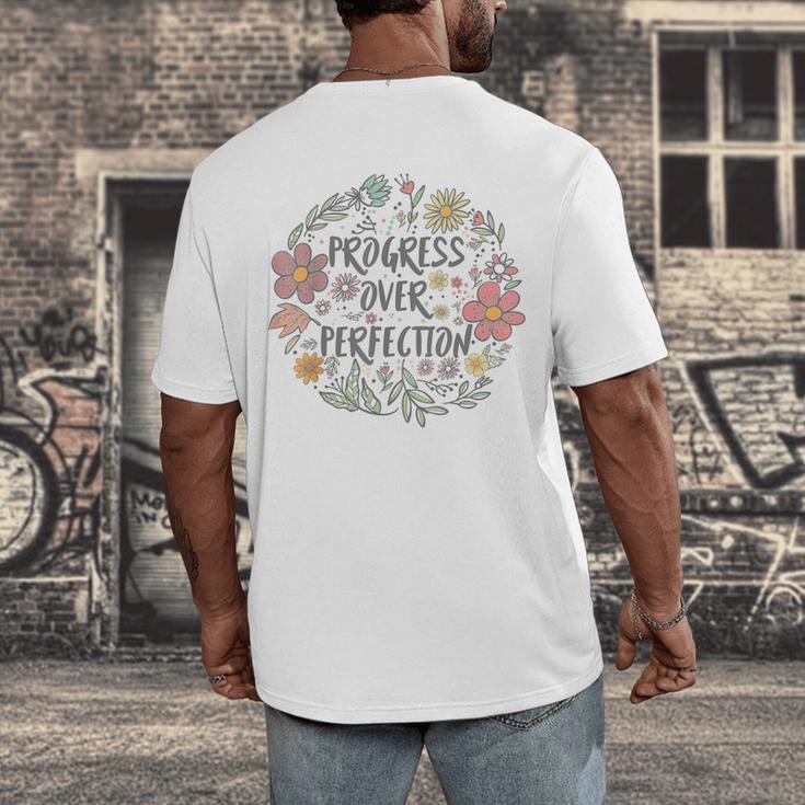 Motivational Progress Over Perfection Back To School Teacher Men's Back Print T-Shirt, funny design