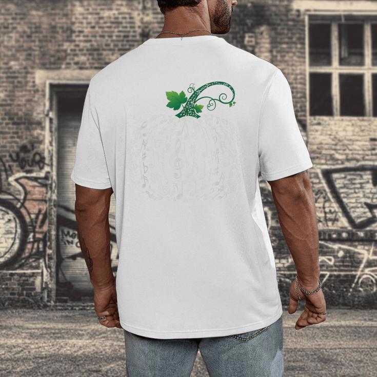 Music Notes Pumpkin Fall Music Teacher Men's Back Print T-Shirt, funny design