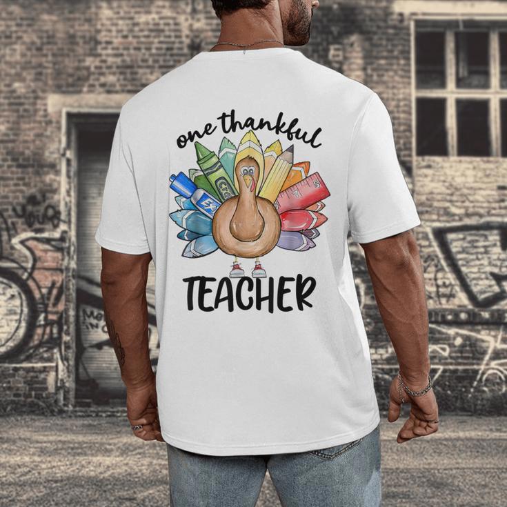 One Thankful Teacher Turkey Pencil Thanksgiving Teachers Men's Back Print T-Shirt, funny design