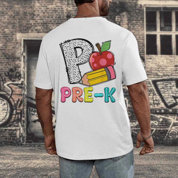 P Is For Pre-K Teacher Pencil Apple Back To School Men's Back Print T-Shirt, funny design P Is For Pre-K Teacher Pencil Apple Back To School Men's Back Print T-Shirt, funny design