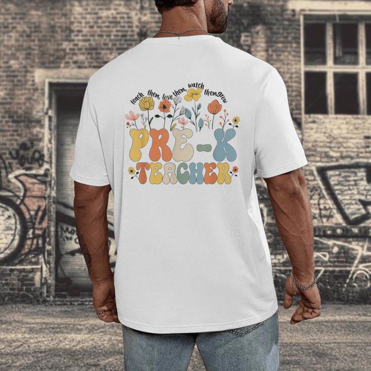 Pre-k Teacher Appreciation Teaching Wildflowers Men's Back Print T-Shirt, funny design Pre-k Teacher Appreciation Teaching Wildflowers Men's Back Print T-Shirt, funny design