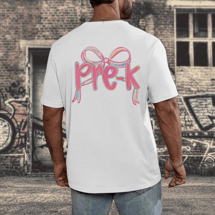 Preppy Pre k Back To School Pre-k Teachers Girls Cute Bow Men's Back Print T-Shirt, funny design Preppy Pre k Back To School Pre-k Teachers Girls Cute Bow Men's Back Print T-Shirt, funny design