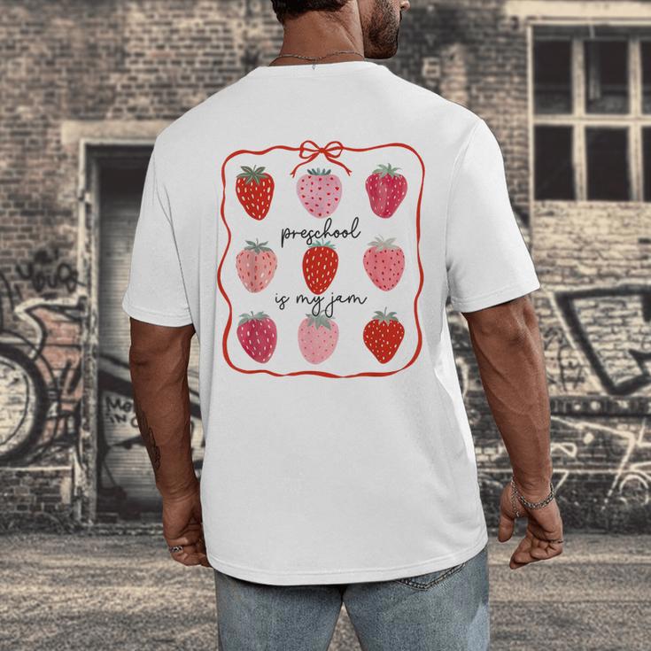 Preschool Is My Jam Strawberry Teacher First Day Of School Men's Back Print T-Shirt, funny design Preschool Is My Jam Strawberry Teacher First Day Of School Men's Back Print T-Shirt, funny design