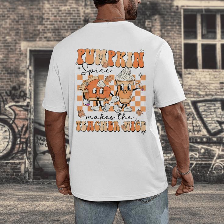 Pumpkin Spice Makes The Teacher Nice Teacher Graduation Men's Back Print T-Shirt, funny design