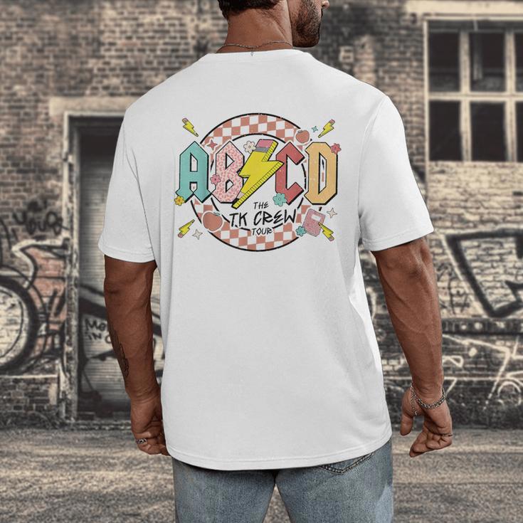 Retro ABCD Transitional Kindergarten Teacher Tour TK Teacher Men's Back Print T-Shirt, funny design