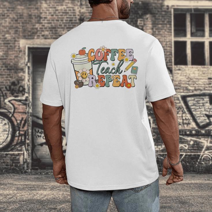Retro Grovvy Coffee Teach Repeat Teacher Men's Back Print T-Shirt, funny design Retro Grovvy Coffee Teach Repeat Teacher Men's Back Print T-Shirt, funny design