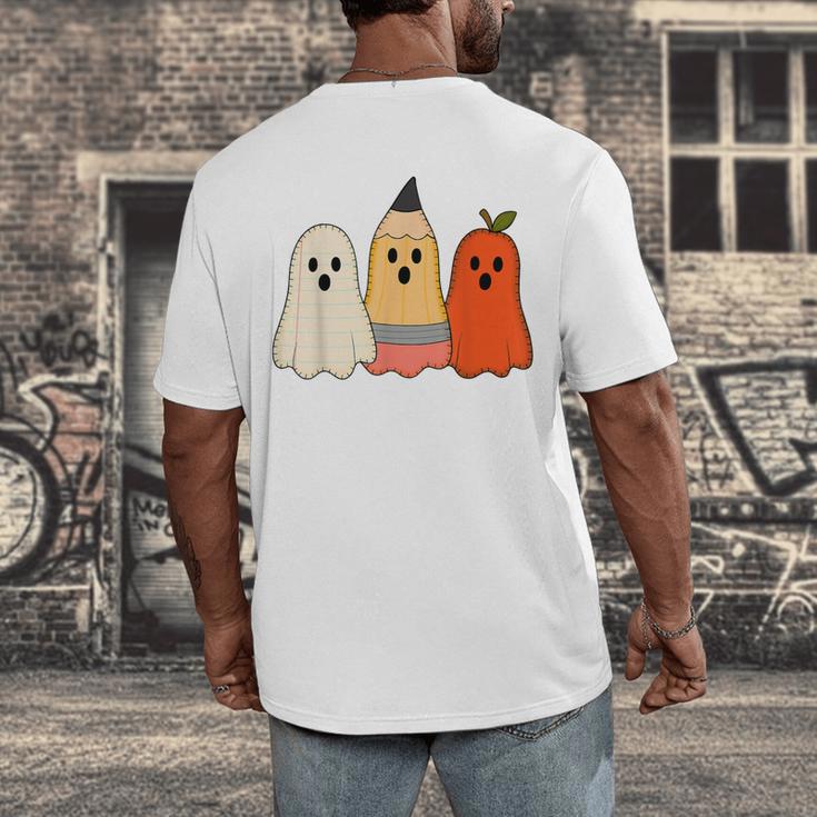 Retro Pencil Ghost Boo Spooky Teacher Halloween Costume Men's Back Print T-Shirt, funny design Retro Pencil Ghost Boo Spooky Teacher Halloween Costume Men's Back Print T-Shirt, funny design