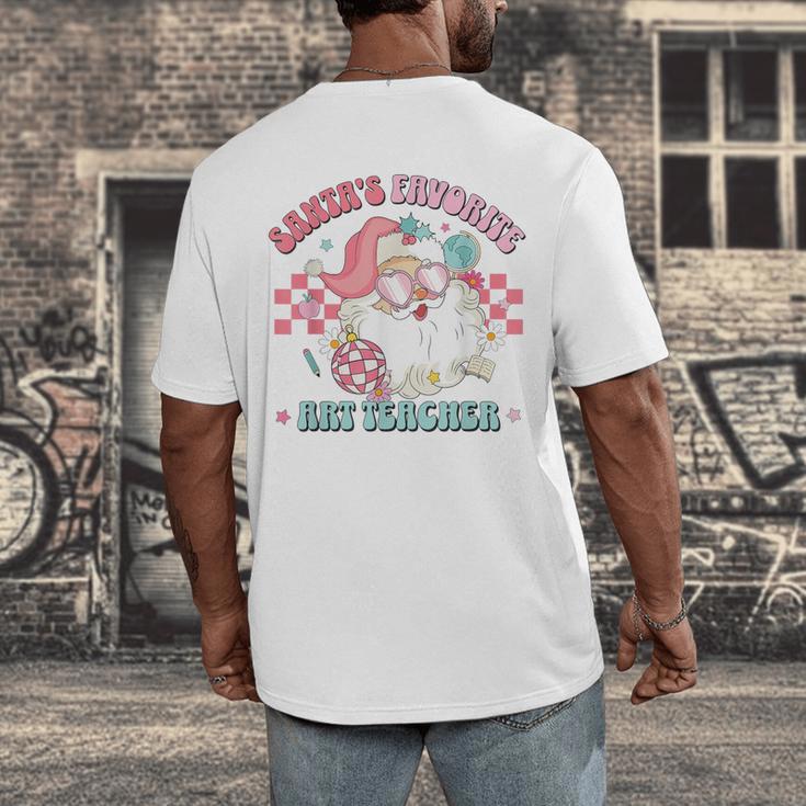 Retro Pink Christmas Santa's Favorite Art Teacher Artist Men's Back Print T-Shirt, funny design Retro Pink Christmas Santa's Favorite Art Teacher Artist Men's Back Print T-Shirt, funny design