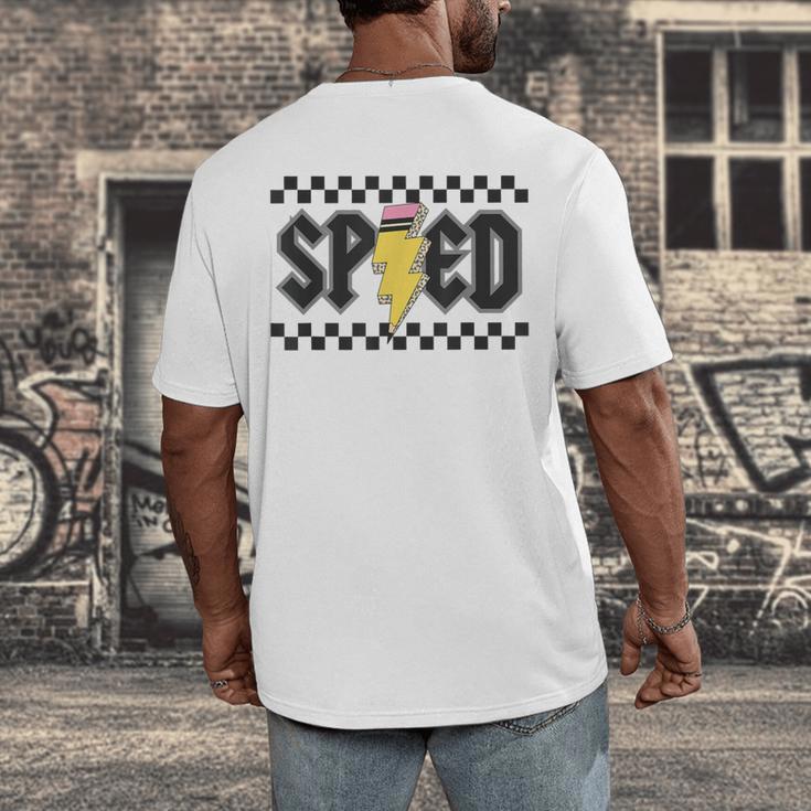 Retro SPED Teacher Pencil Lightning Bolt Back To School Men's Back Print T-Shirt, funny design Retro SPED Teacher Pencil Lightning Bolt Back To School Men's Back Print T-Shirt, funny design