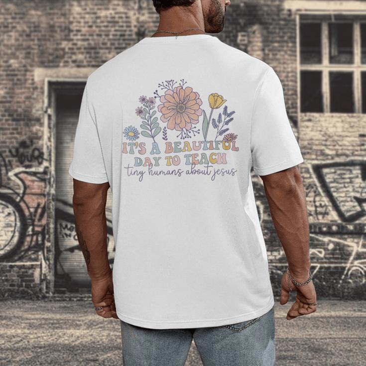 Retro I Teach Tiny Humans About Jesus Christian Teacher Men's Back Print T-Shirt, funny design Retro I Teach Tiny Humans About Jesus Christian Teacher Men's Back Print T-Shirt, funny design