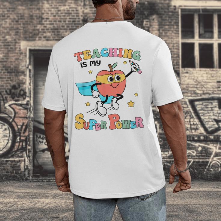 Retro Teaching Is My Superpower Apple Teacher Appreciation Men's Back Print T-Shirt, funny design Retro Teaching Is My Superpower Apple Teacher Appreciation Men's Back Print T-Shirt, funny design