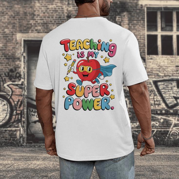 Retro Teaching Is My Superpower Apple Teacher Appreciation Men's Back Print T-Shirt, funny design Retro Teaching Is My Superpower Apple Teacher Appreciation Men's Back Print T-Shirt, funny design