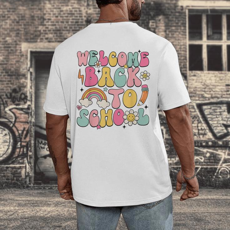 Retro Welcome Back To School Teacher Appreciation Boys Girls Men's Back Print T-Shirt, funny design Retro Welcome Back To School Teacher Appreciation Boys Girls Men's Back Print T-Shirt, funny design