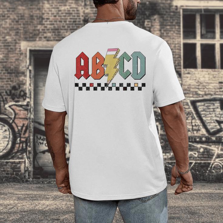 Rock Abcd Back To School Abcd Preschool Teacher Appreciation Men's Back Print T-Shirt, funny design Rock Abcd Back To School Abcd Preschool Teacher Appreciation Men's Back Print T-Shirt, funny design