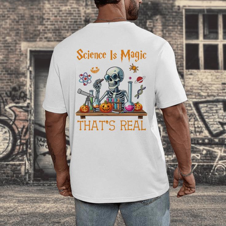 Science Is Magic Halloween Skeleton Students Teacher Men's Back Print T-Shirt, funny design Science Is Magic Halloween Skeleton Students Teacher Men's Back Print T-Shirt, funny design